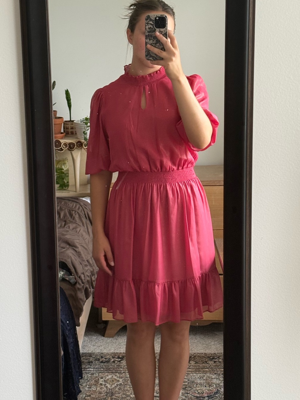 Nanette Lepore Raspberry Pink Ruffled Neck Mini Dress